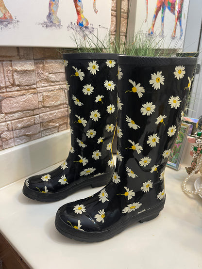 Serra Black Floral Rainboots Women sz 7