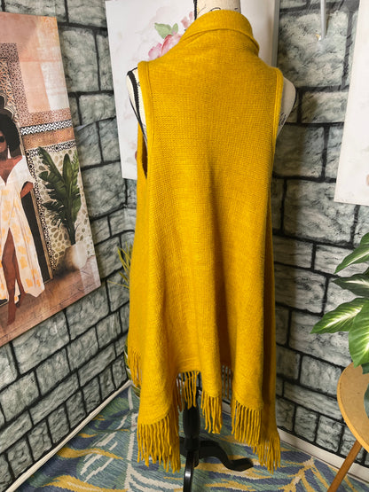 Yellow Fringe Cardigan Women sz One Size (BEST FITS UP TO XL)