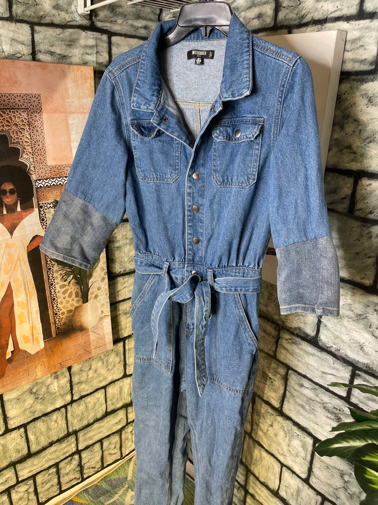 Miss Guided Blue Denim Jumpsuit Women sz 4