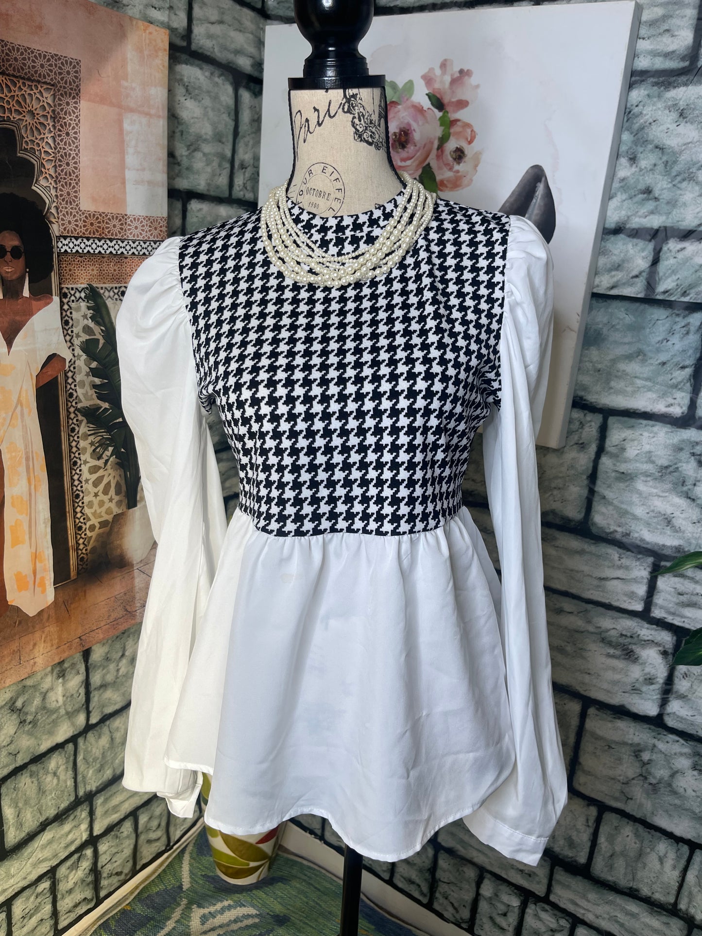Miss Sparkling Black White Blouse Women sz Large