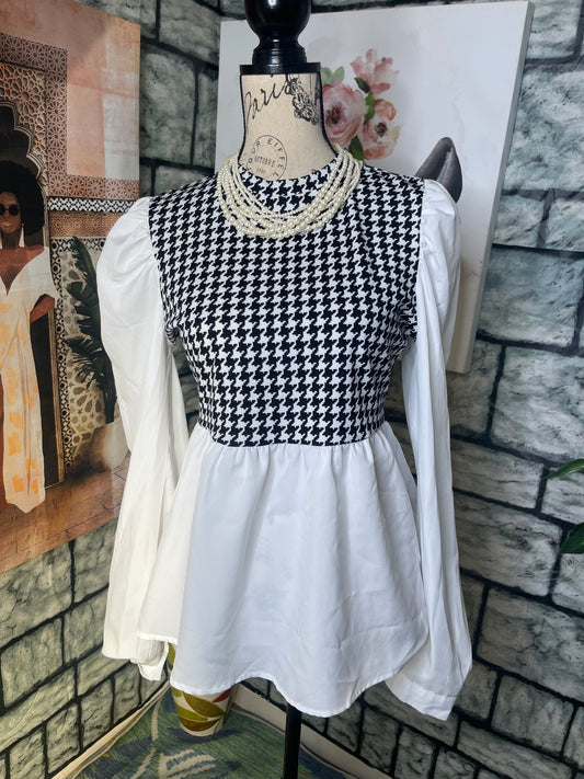 Miss Sparkling Black White Blouse Women sz Large