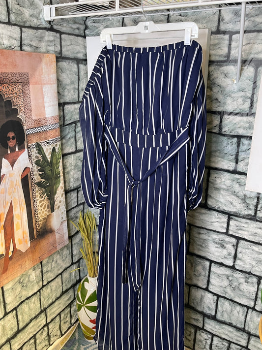 Miss Avenue Blue White Jumpsuit Women sz 1XL