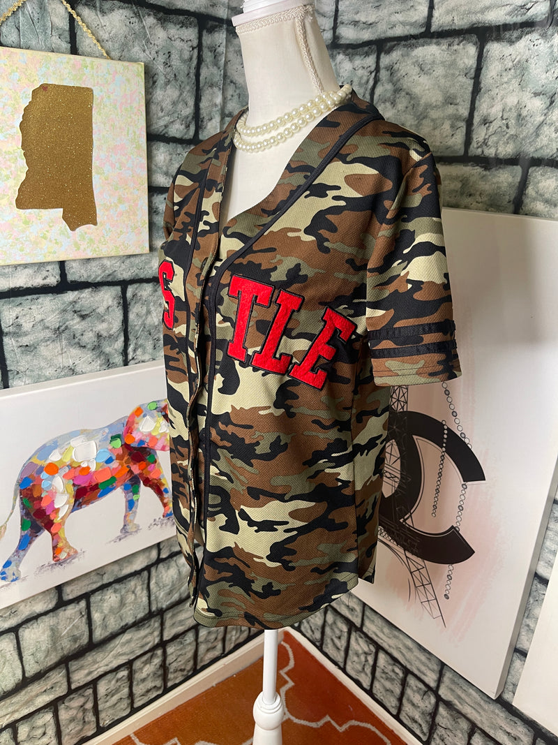 Rue 21 Hustle Button Shirt Camo Green Women sz XS