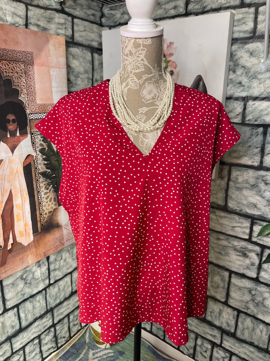 Shein Red White Polka Dot Blouse Women sz 1XL