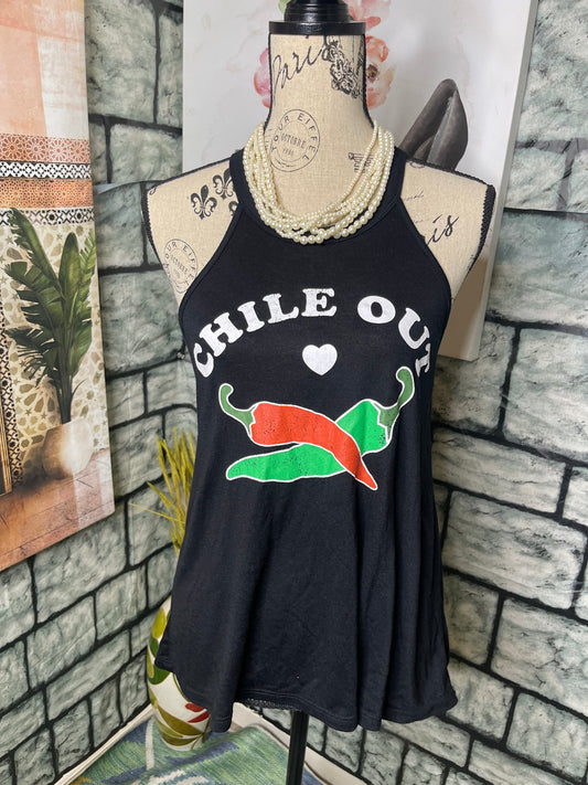 "Chile Out" Black Tank Women sz XS