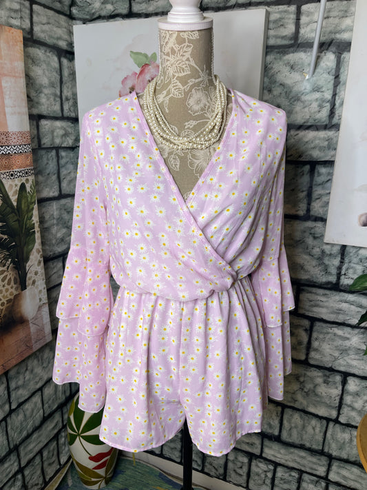 Peach Love Pink Floral Romper Women sz Small