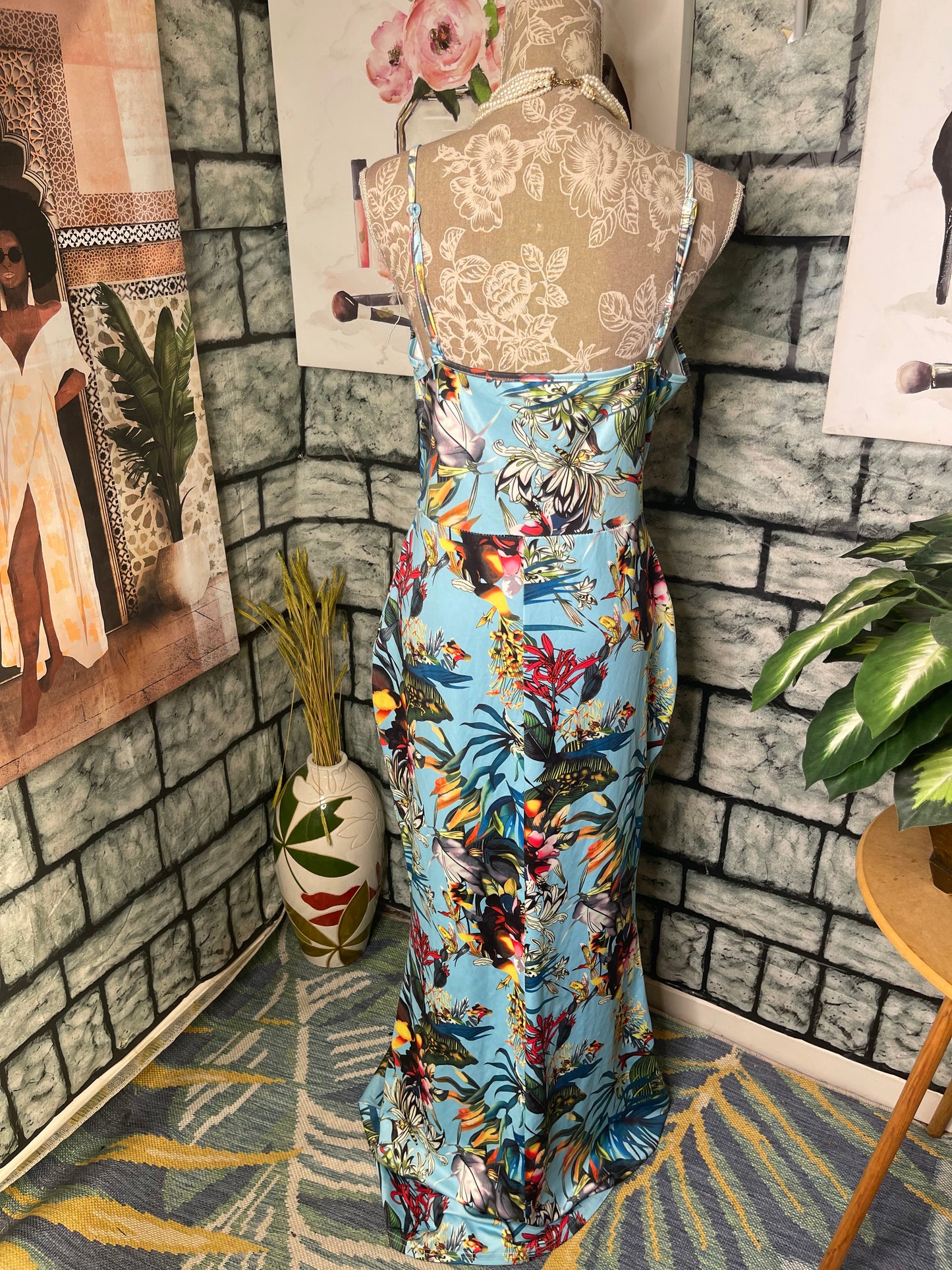 Blue Floral Dress Women sz Large