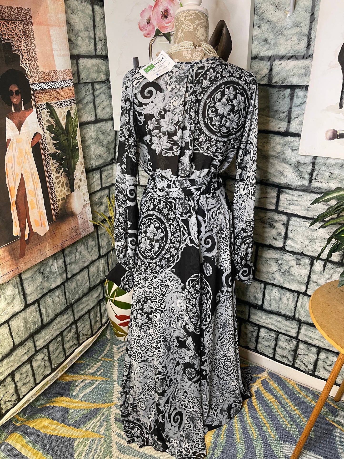 Sexy Diva Black Gray Print Dress Women sz Large