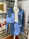 Fashion nova blue denim skirt 2 piece set women sz xl