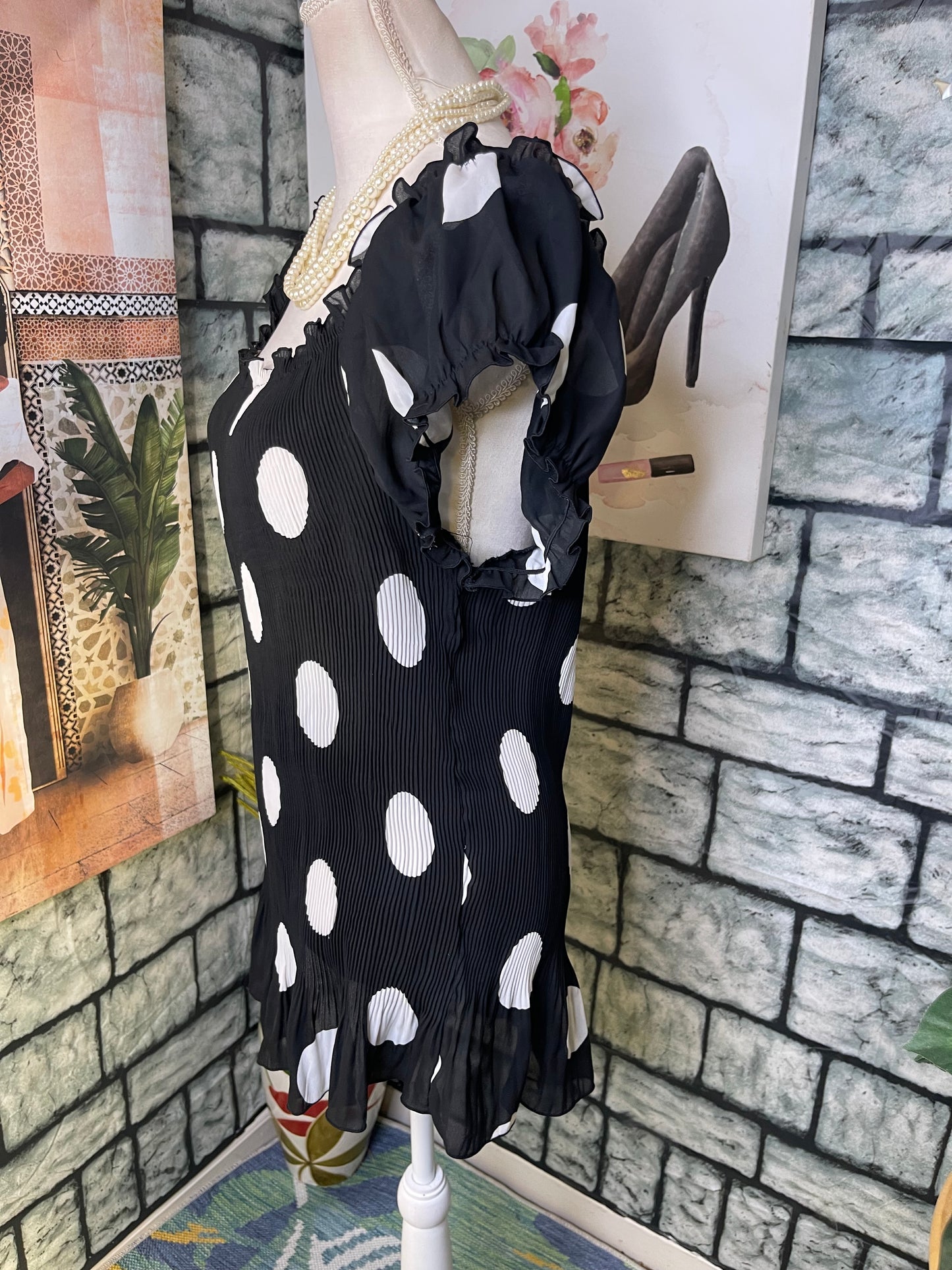 Milano Black White Polka Dot Blouse Women sz 2XL
