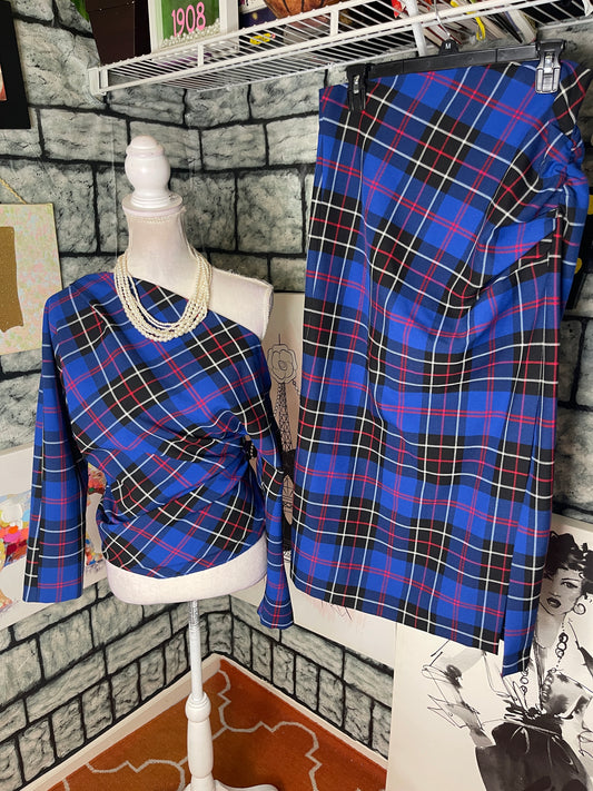 Zara Blue Red 2 piece Skirt Set Women sz Medium