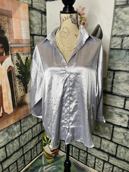 Silver Button Blouse Women sz XS (CAN FIT A SMALL)