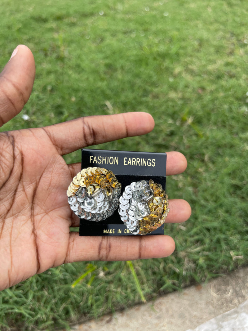 NEW Silver Gold Round Sequin Earrings