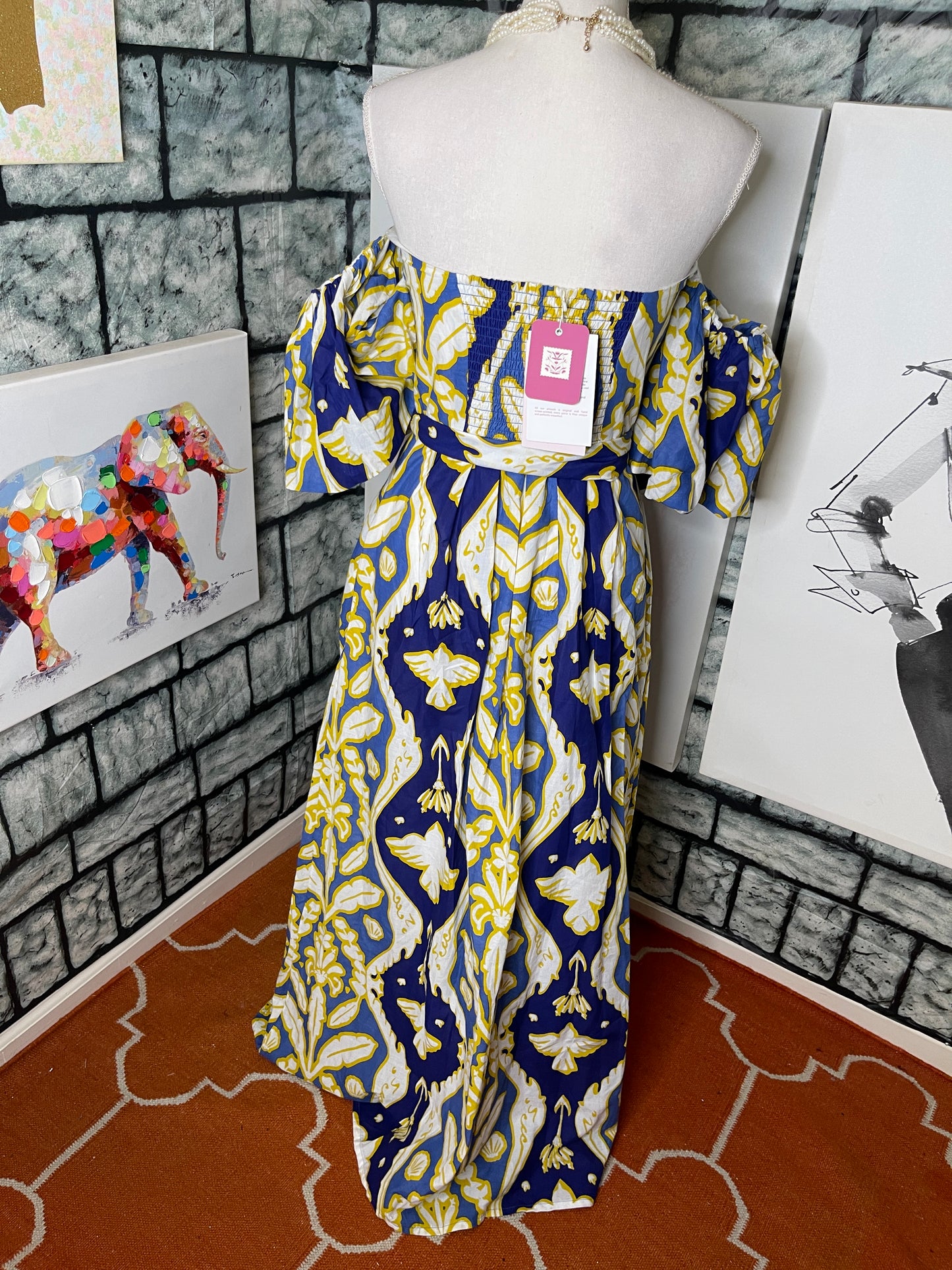 NEW Beyond Blue Yellow Dress Women sz Small