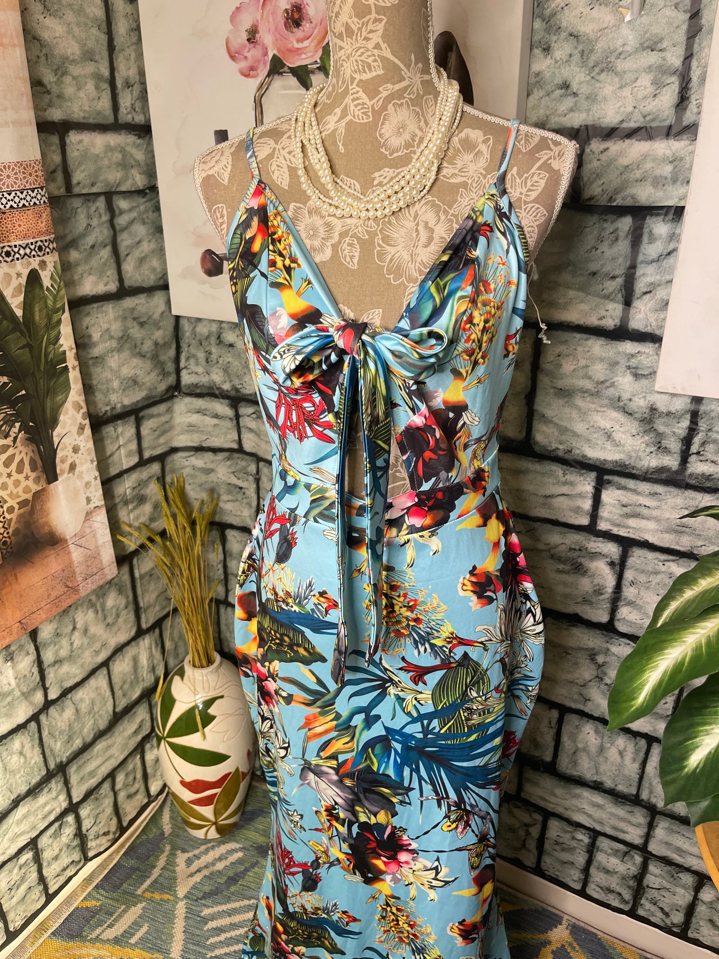 Blue Floral Dress Women sz Large