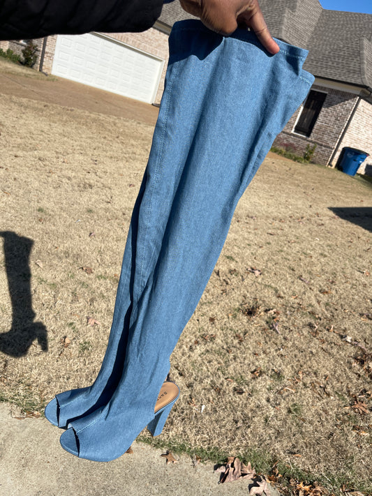 NEW Bamboo Denim tall heels women sz 10