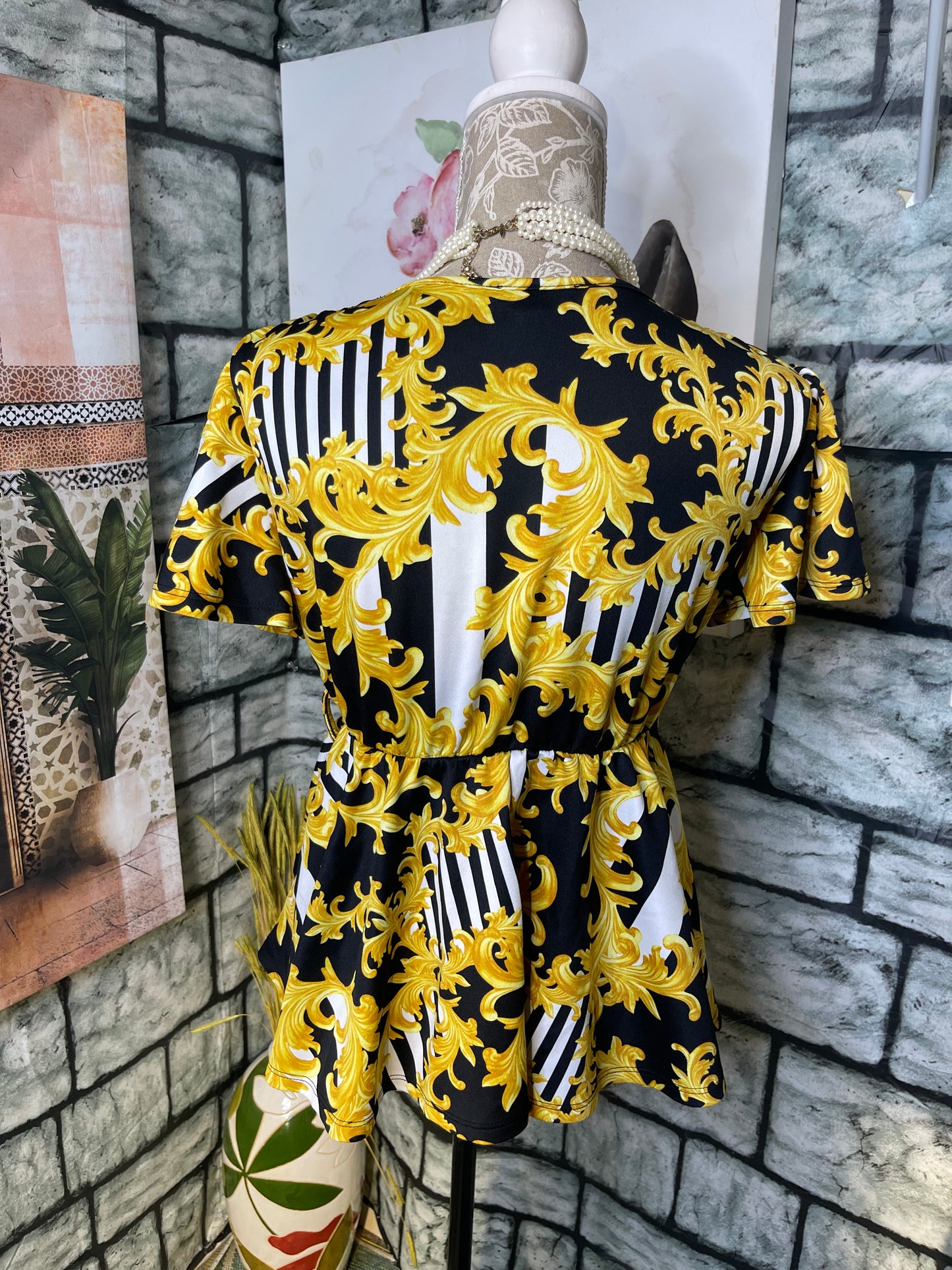 Emperice Yellow Black Blouse Women sz Medium