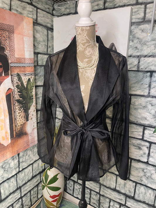 Metaphore Black Sheer Blouse Women sz Large