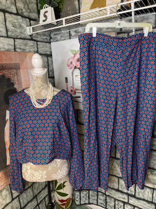 Eloquii Blue Red Print 2 piece pants Set Women sz 18