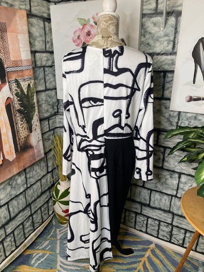 Black White Print Dress Women sz XL
