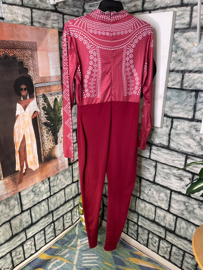 Burgundy White Jumpsuit Women sz XL