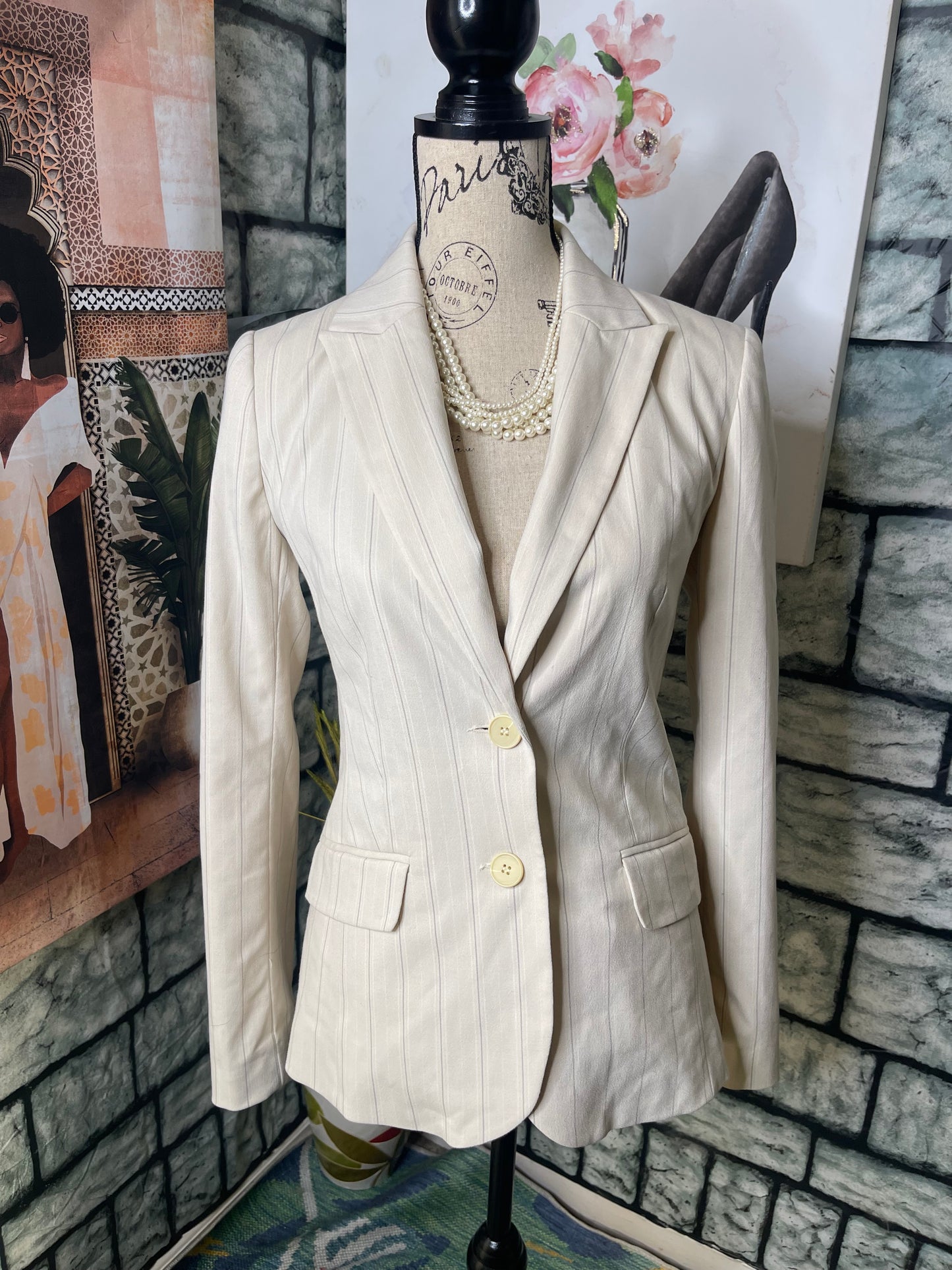 H&M Beige Gray Blazer Women sz 4