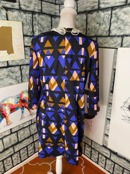 J Taylor Black Blue Print Dress Women sz 12