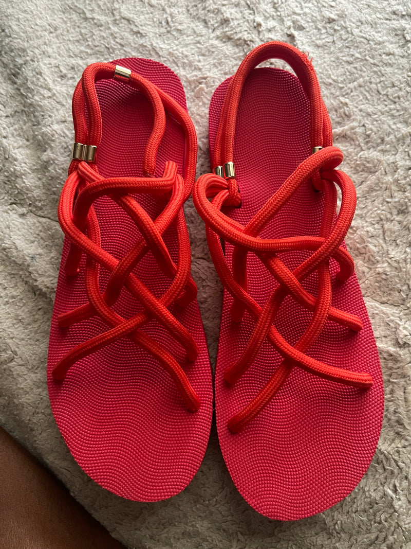 Red rope sandals women sz 10