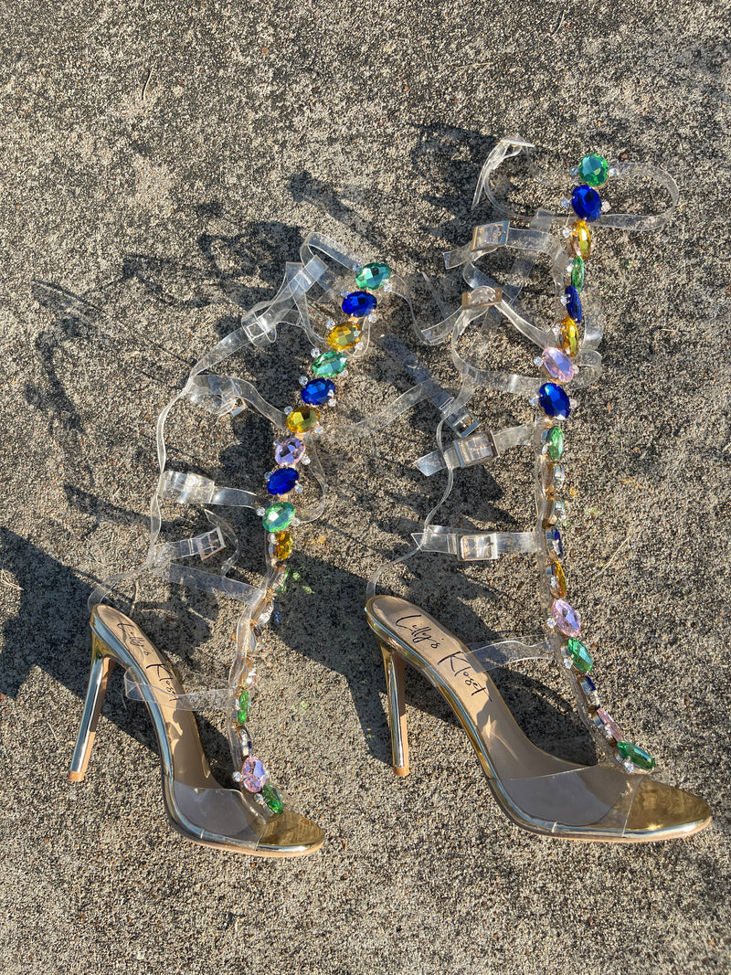 Clear rhinestone heels women sz 8